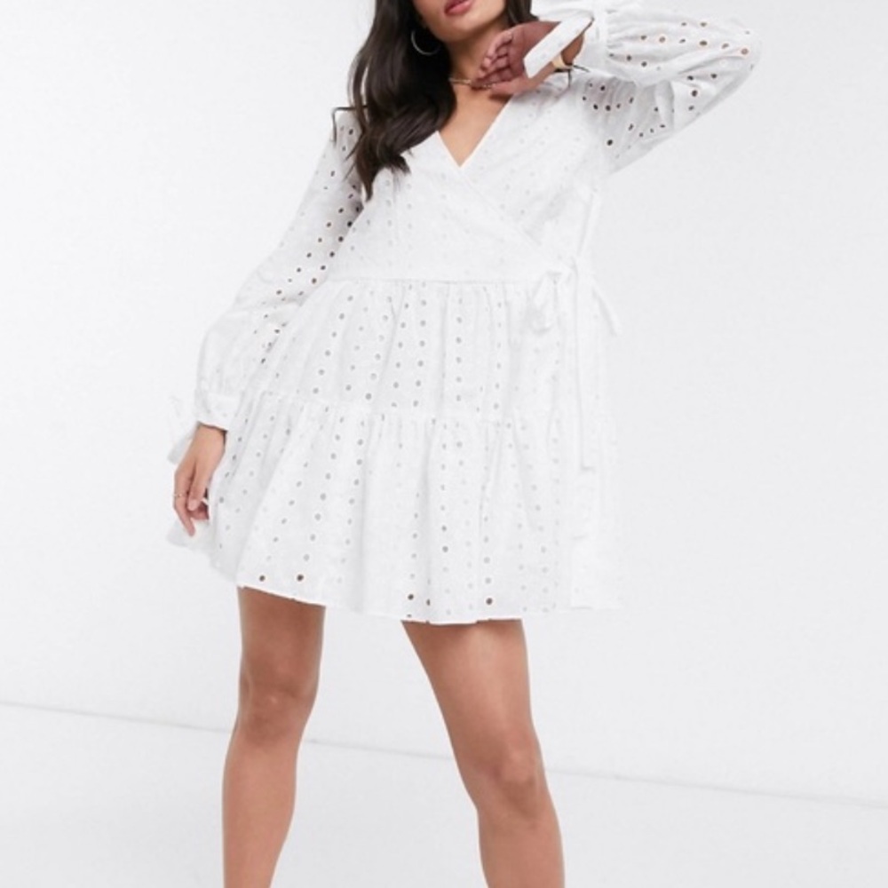 ASOS Eyelet Wrap Dress | white | 20